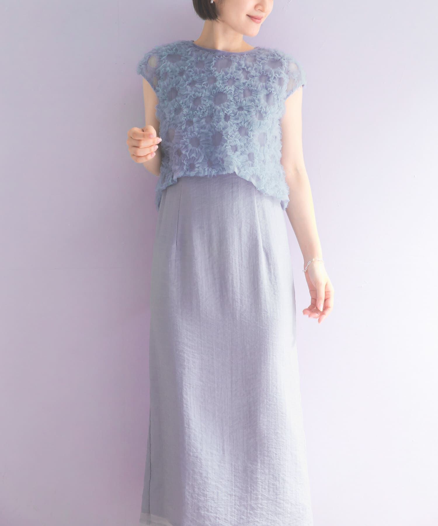 URBAN RESEARCH ROSSO「kaene　フラッフィーフラワーコンビドレス」|ワンピース|