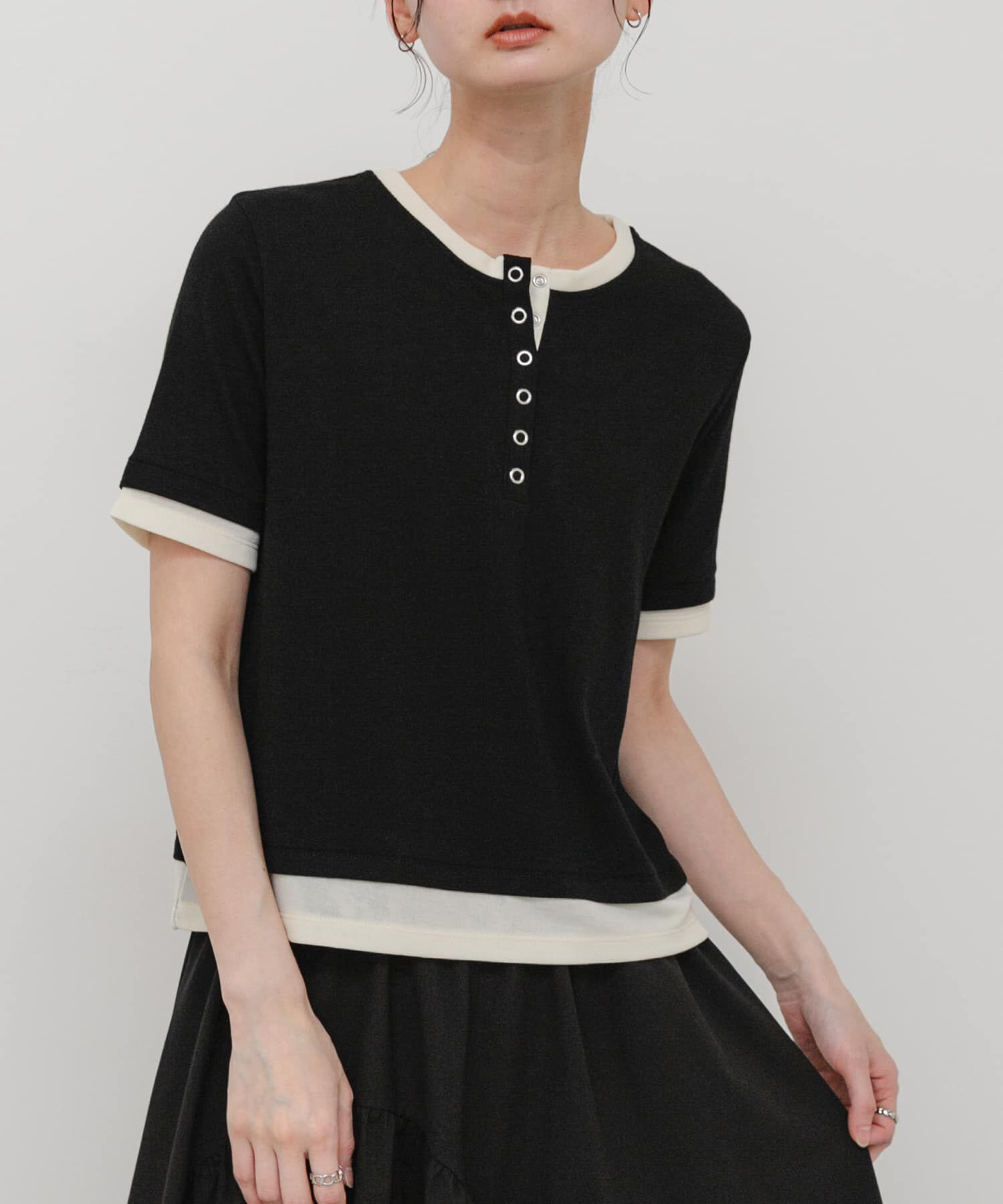 SENSE OF PLACE by URBAN RESEARCH「ヘンリーネックレイヤードトップ(半袖)」|Tシャツ・カットソー|ブラック