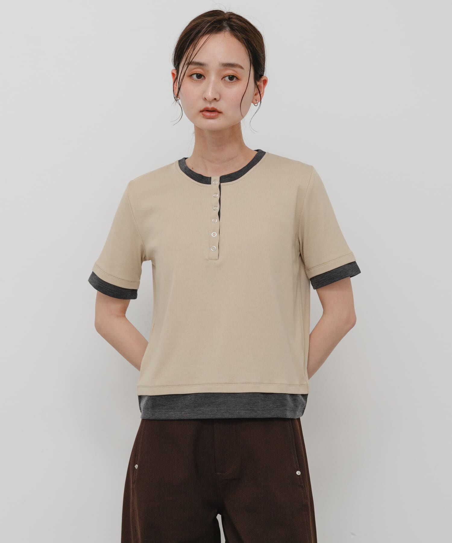 SENSE OF PLACE by URBAN RESEARCH「ヘンリーネックレイヤードトップ(半袖)」|Tシャツ・カットソー|
