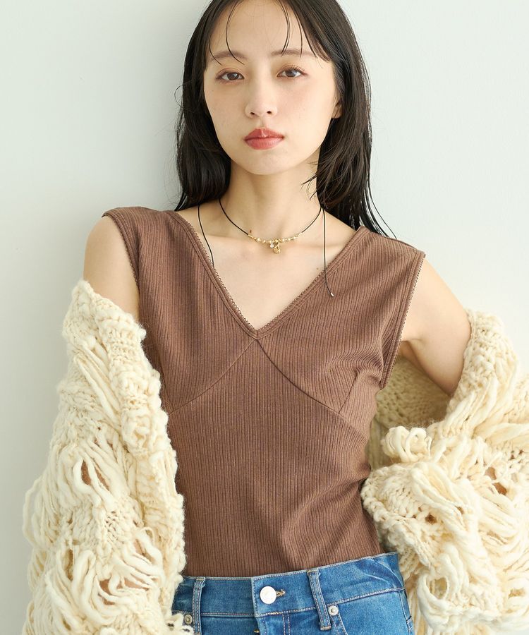 earth music&ecology「レーストリムタンクトップインナー」|キャミソール|Brown