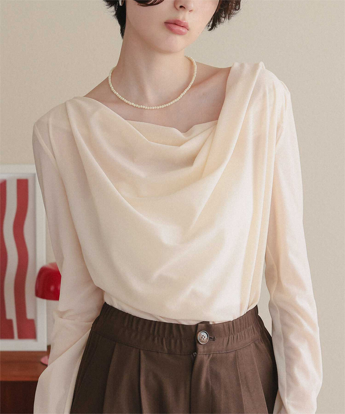 titivate「シアーベロアオフショルダートップス」|Tシャツ・カットソー|アイボリー