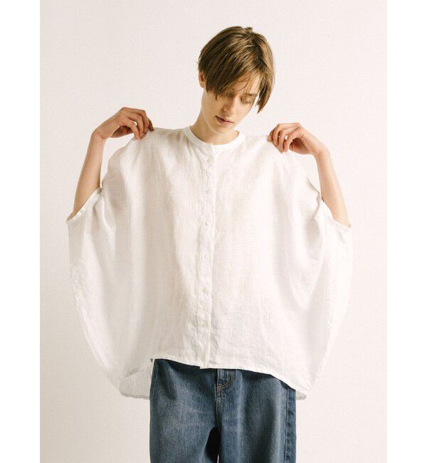 mizuiro ind「mizuiro ind リネンスタンドカラーコクーンシャツ」|シャツ・ブラウス|