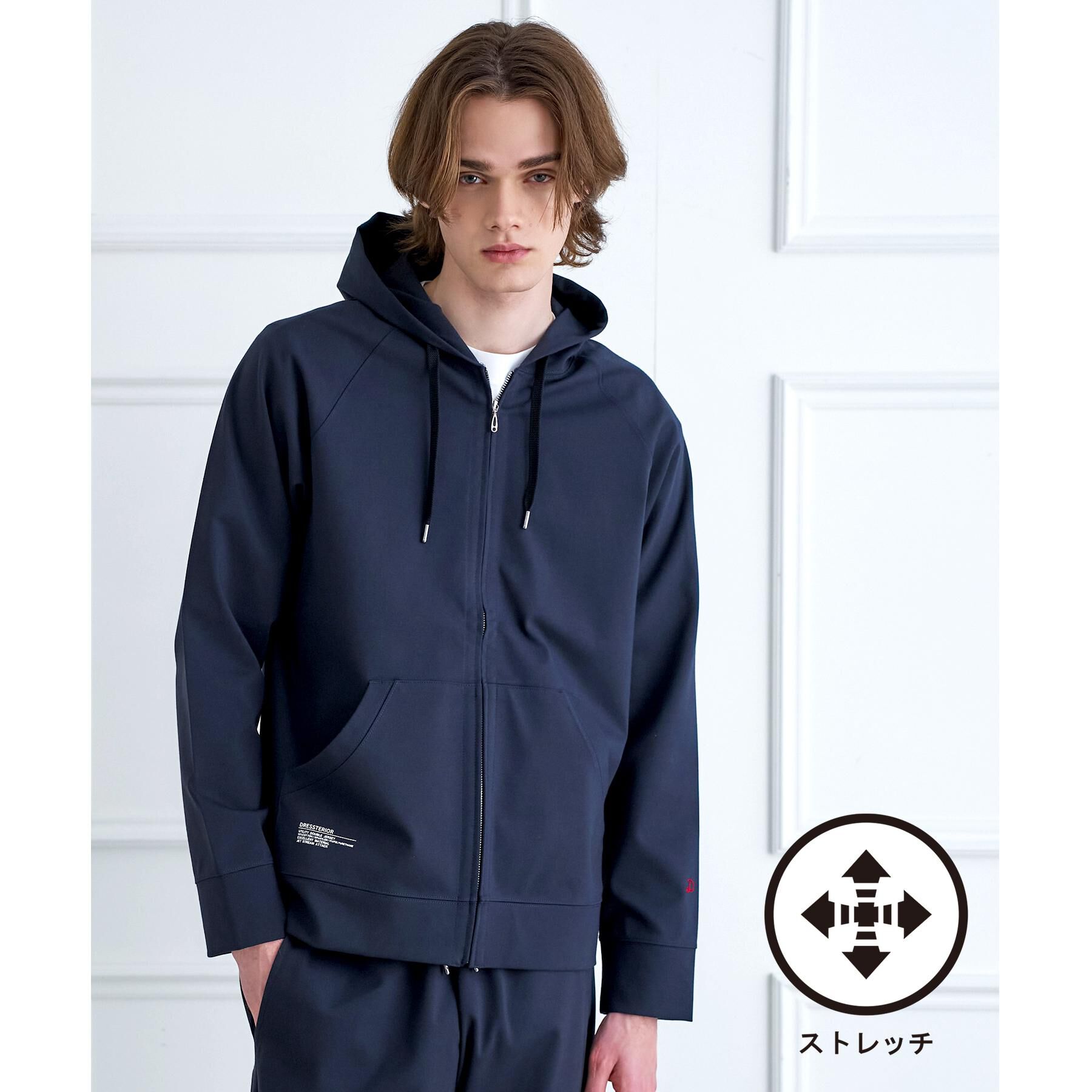 DRESSTERIOR「【接触冷感／セットアップ可】ドライタッチ ハイカウントジップアップパーカ」|パーカー|ネイビー(094)