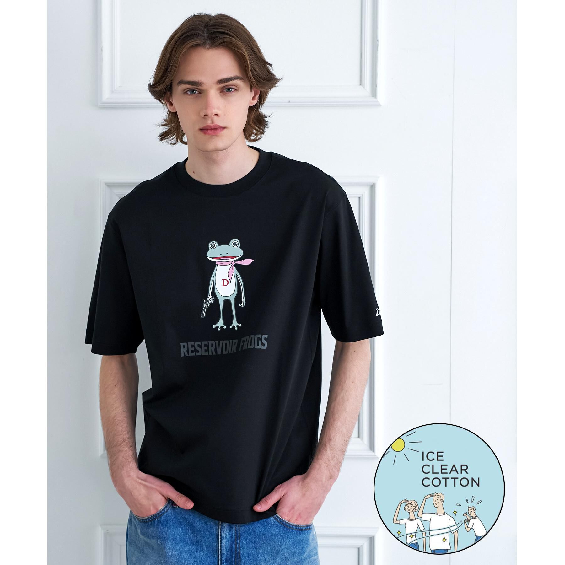 DRESSTERIOR「【接触冷感／抗菌防臭／消臭】ICE CLEAR COTTON フロッグオーバーフィットTシャツ」|Tシャツ・カットソー|ブラック(019)