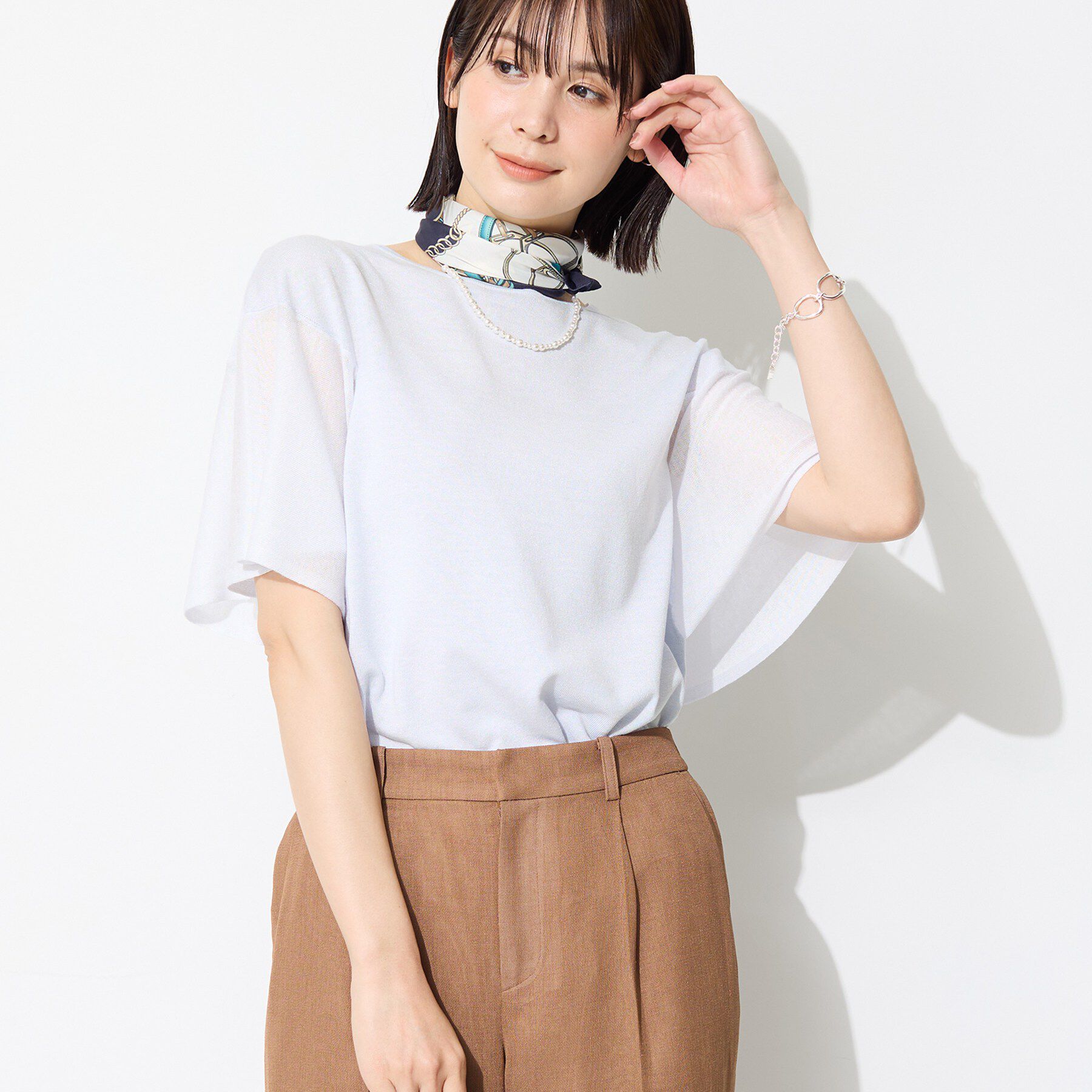 INDIVI「【クルーネック】ラメニシアーニット」|ニット・セーター|サックスブルー(09