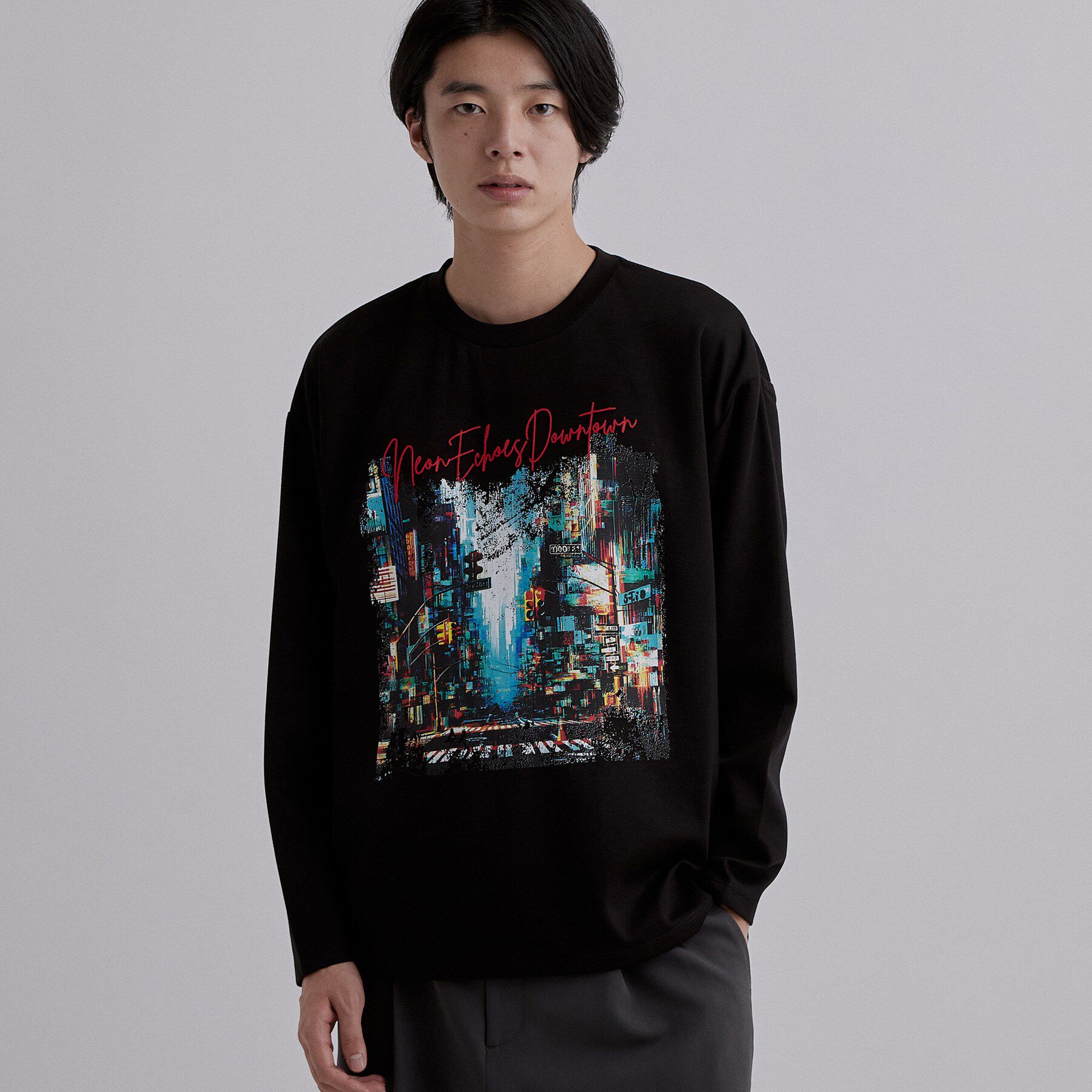 tk.TAKEO KIKUCHI「ブラシ刺繍長袖Tシャツ」|Tシャツ・カットソー|ブラック(019)