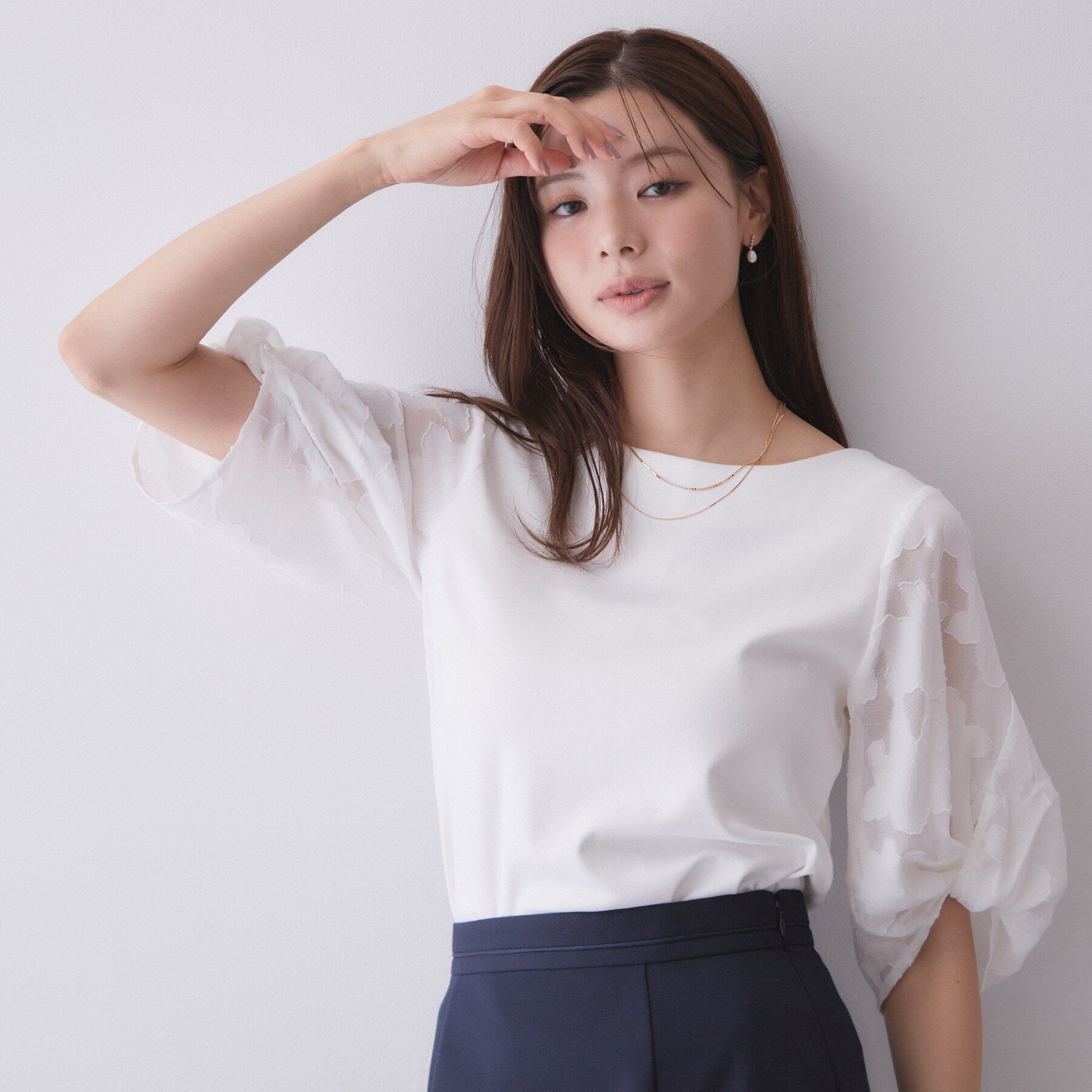 index「【接触冷感／UVケア】ジャカードドッキングスリーブトップス《洗濯機OK》」|Tシャツ・カットソー|