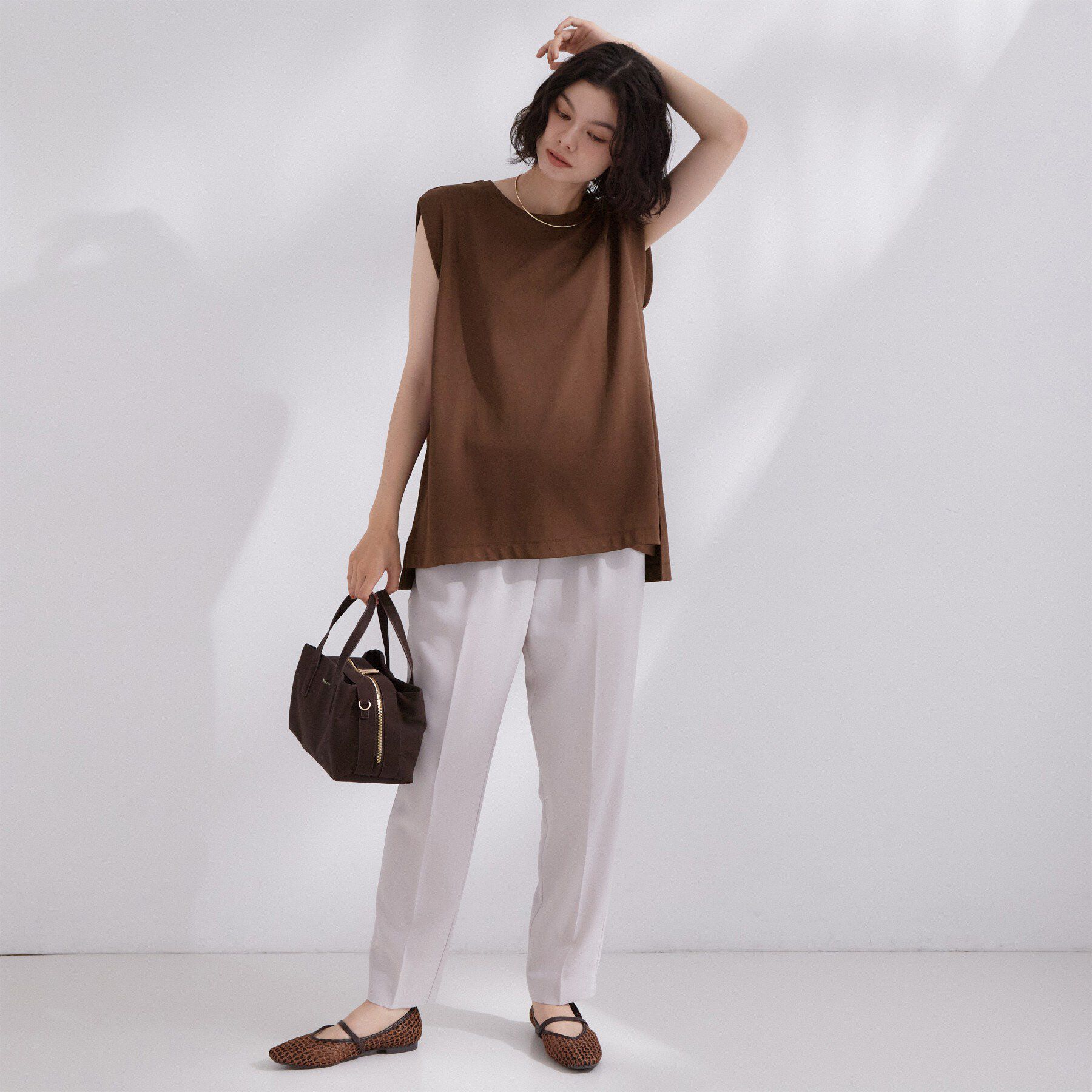 OPAQUE.CLIP「【UV／接触冷感】スーパーアイス ノースリーブカットソー《洗濯機OK》」|Tシャツ・カットソー|