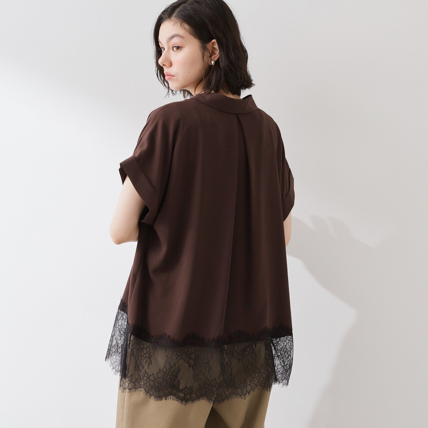 THE SHOP TK「【ひんやり/体型カバー】裾レース切り替え スキッパーシャツ」|シャツ・ブラウス|