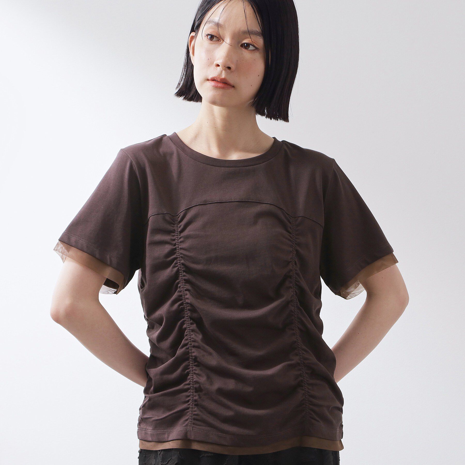 THE SHOP TK「【ひんやり】シャーリングデザインカットソー」|Tシャツ・カットソー|ブラウン(043)