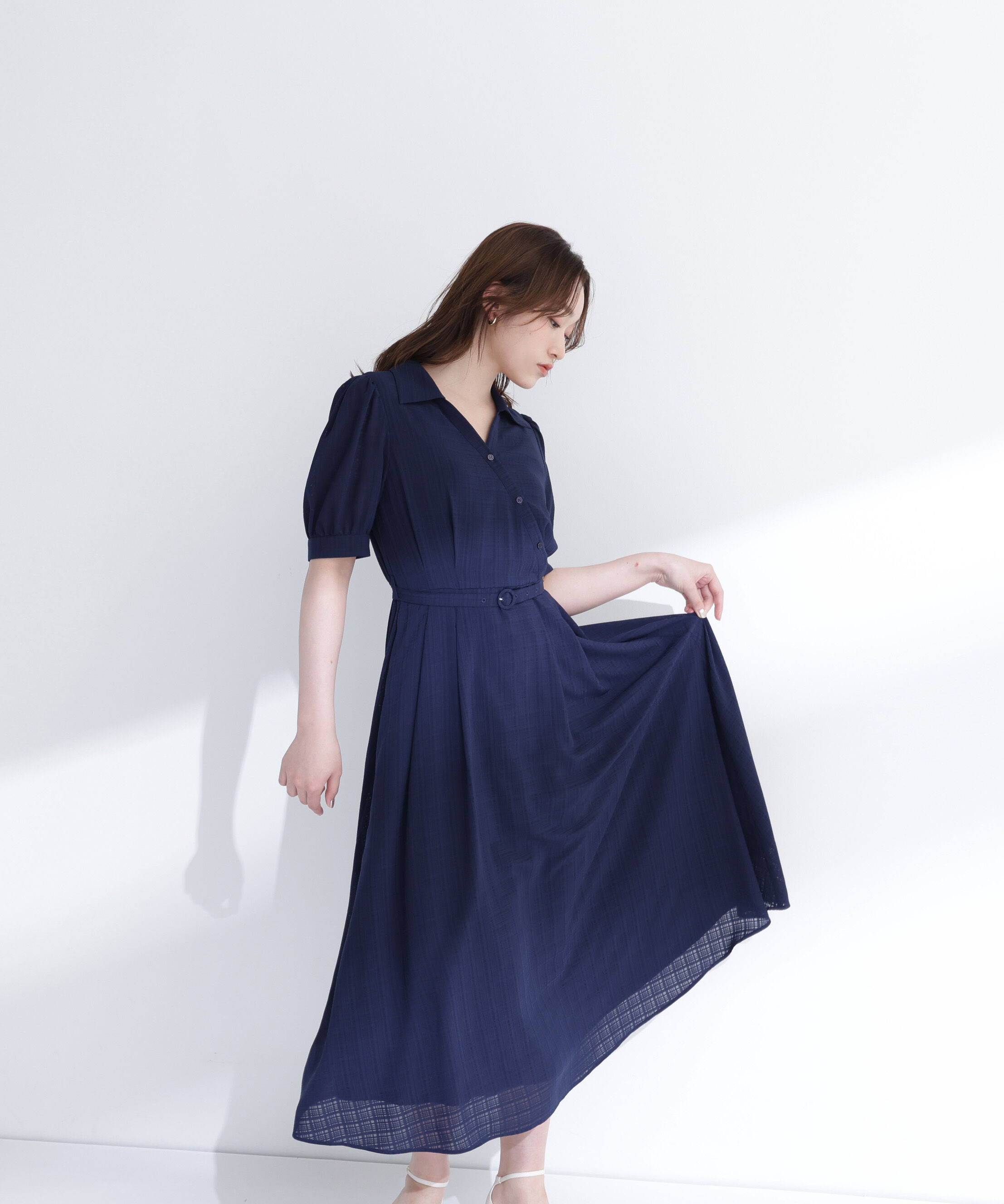  「シャドーチェックカシュクールワンピース」|ワンピース|
