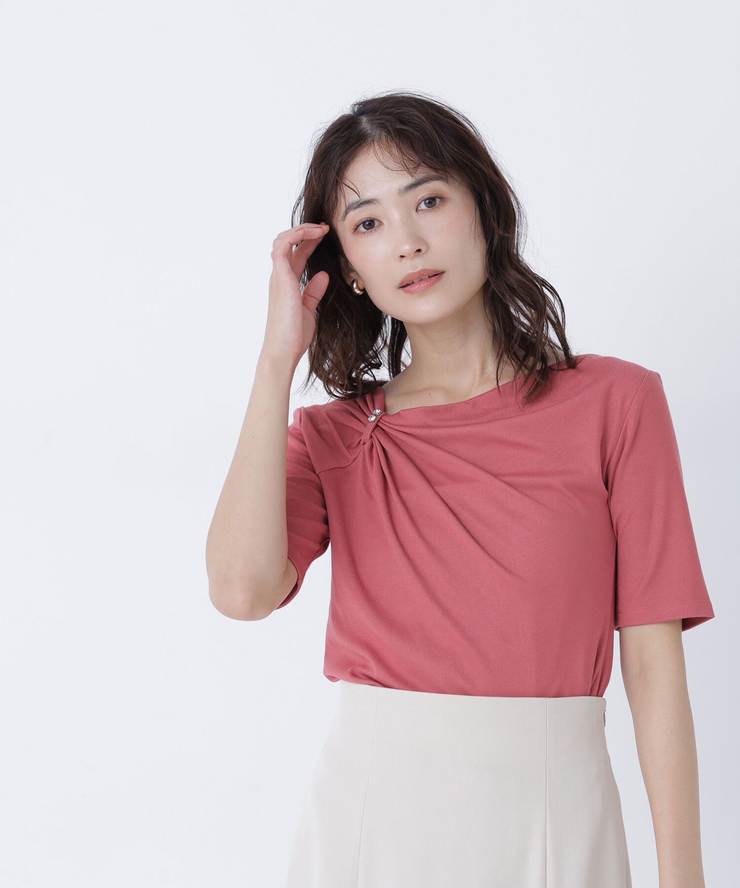  「アシメドレープカットソー」|Tシャツ・カットソー|