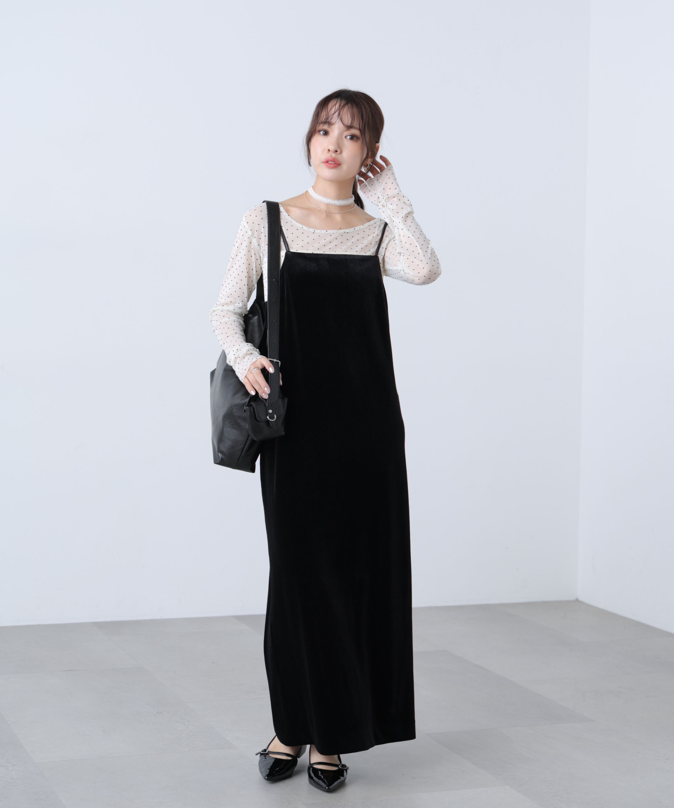  「2ストラップベロアキャミワンピース」|ワンピース|
