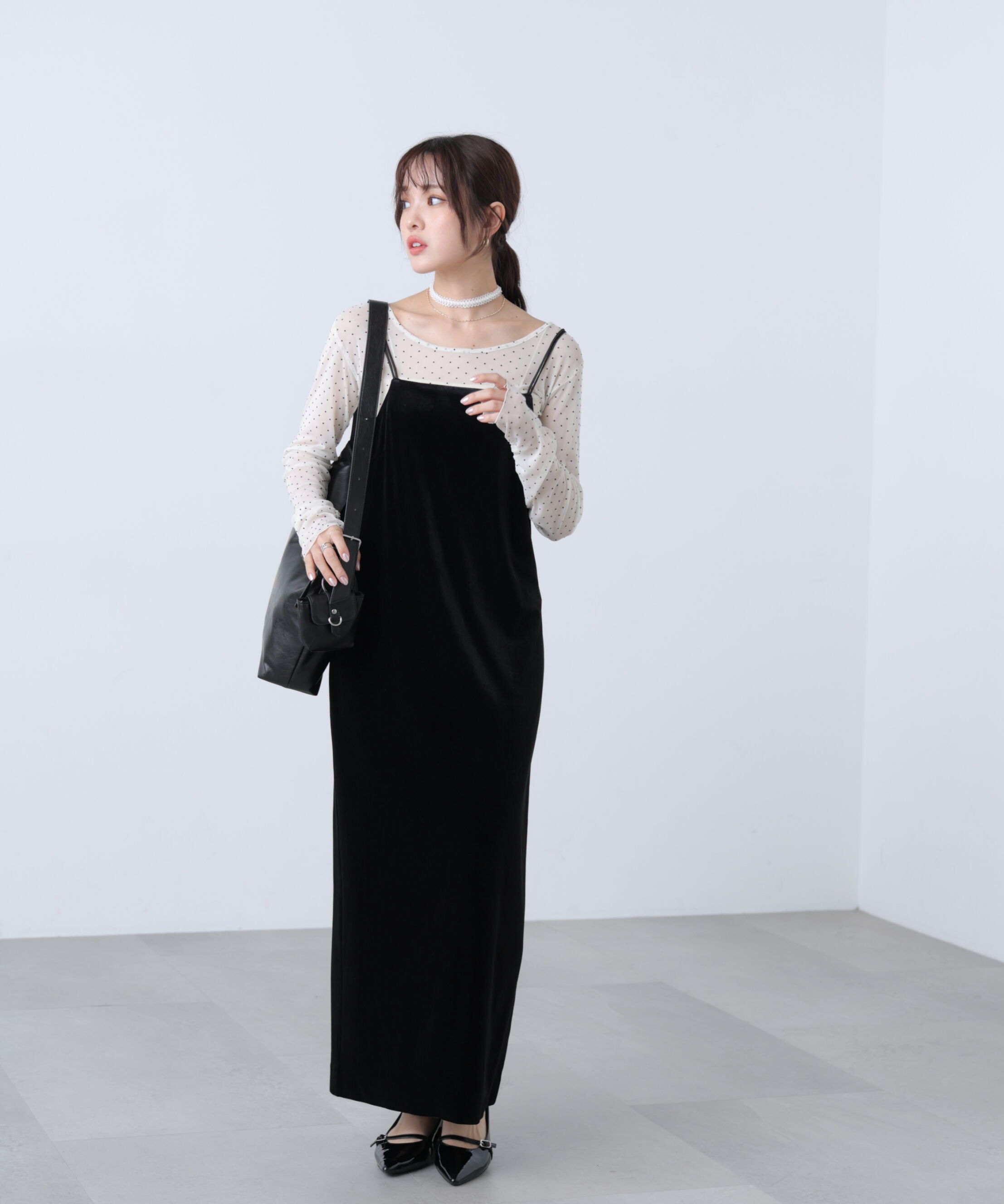  「2ストラップベロアキャミワンピース」|ワンピース|