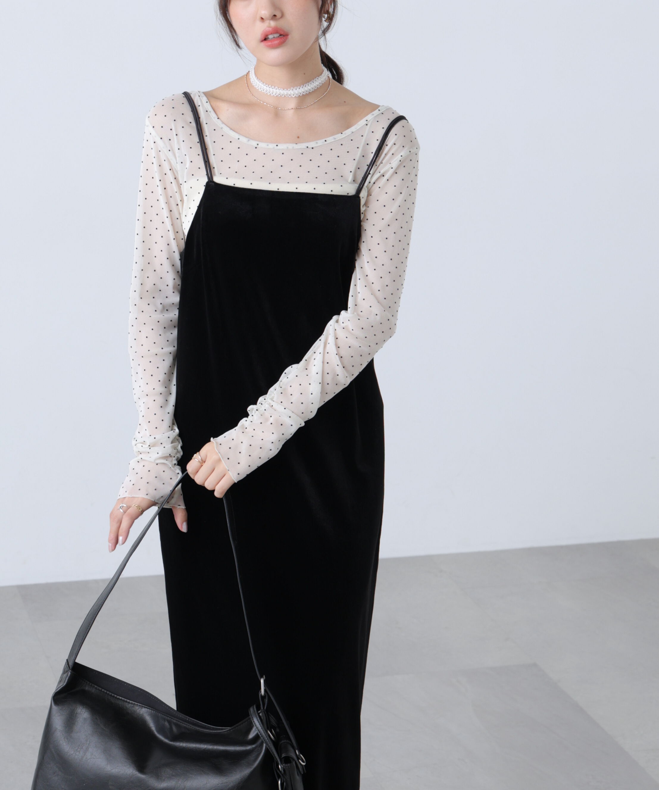  「2ストラップベロアキャミワンピース」|ワンピース|