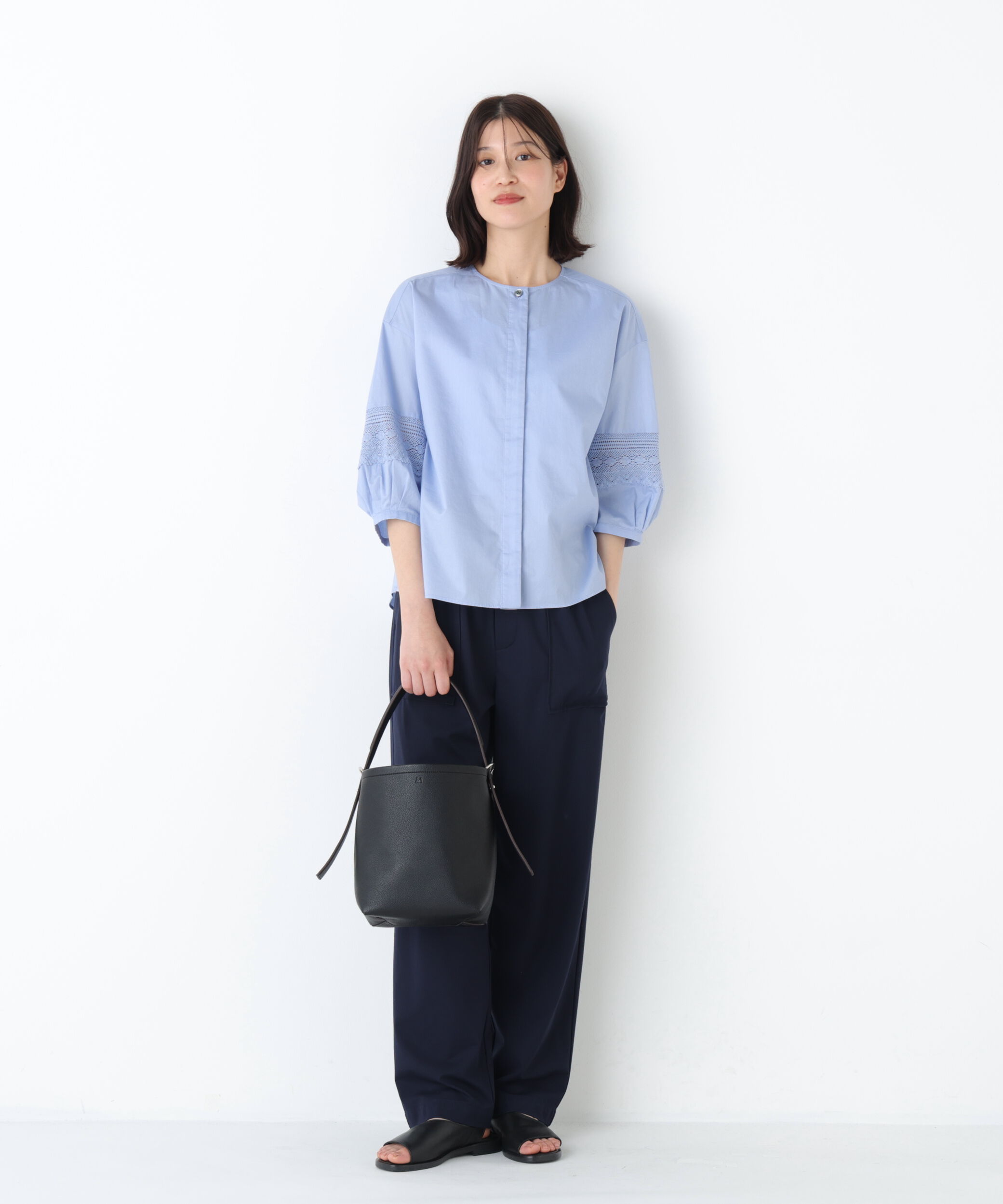  「◆《洗える》 レースドッキングクルーネックブラウス」|シャツ・ブラウス|