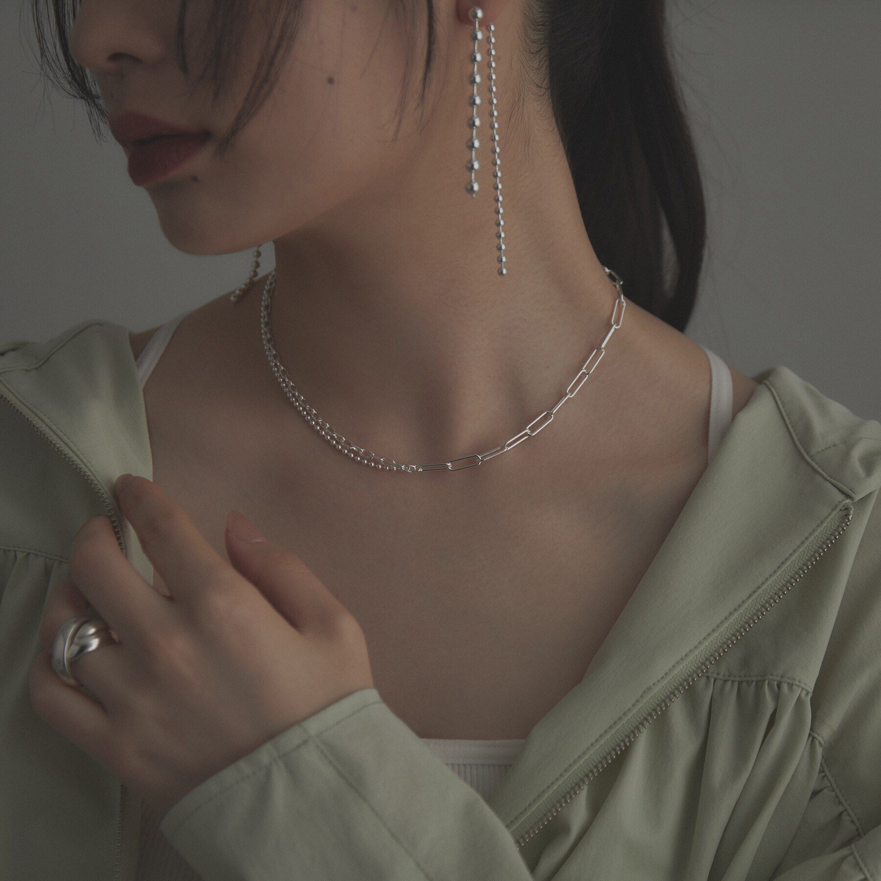 COCOSHNIK ONKITSCH「シルバー コンビネーションチェーン ニュアンスボールネックレス」|ネックレス|