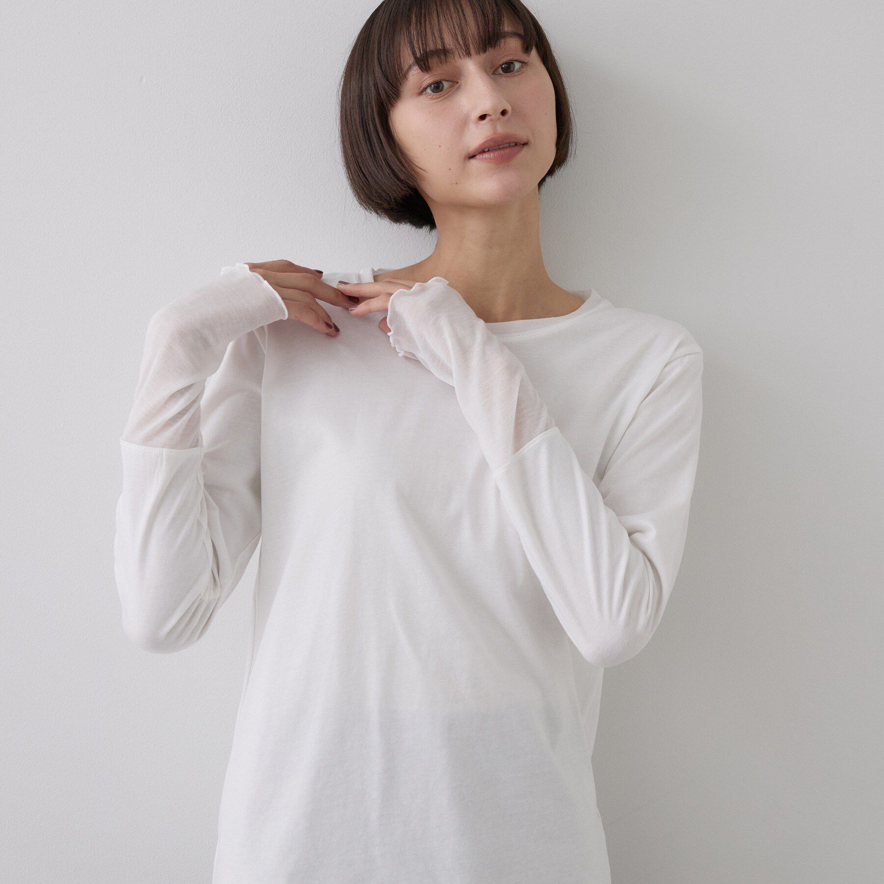 Dessin「シアー切り替えクルーネックカットソー」|Tシャツ・カットソー|ホワイト(002)