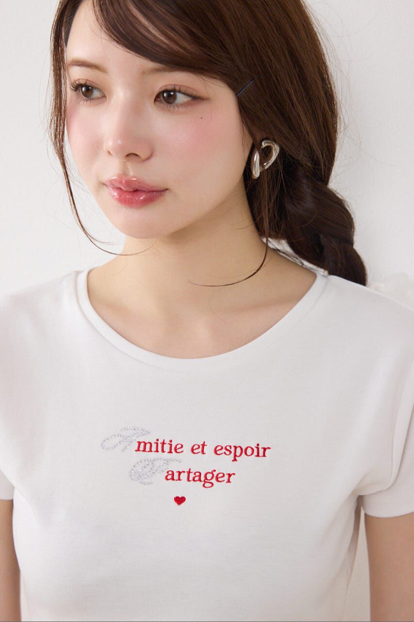 rienda「ラインストーンコンパクトロゴTシャツ」|Tシャツ・カットソー|