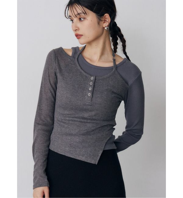 MURUA「オーバーラップトップス」|Tシャツ・カットソー|グレー