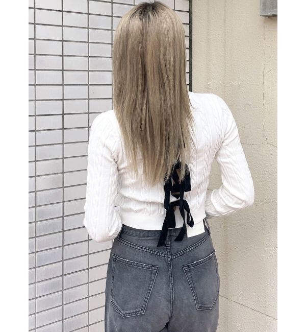 GYDA「BACKリボンケーブル編みニットトップス」|ニット・セーター|