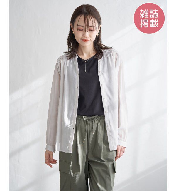ikka「【雑誌InRed5月号掲載】シアーバックリボンブラウス」|シャツ・ブラウス|グレージュ