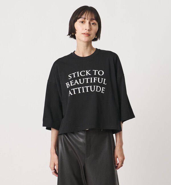 UNITED ARROWS「＜SACRA＞６分袖 レター Tシャツ」|Tシャツ・カットソー|BLACK