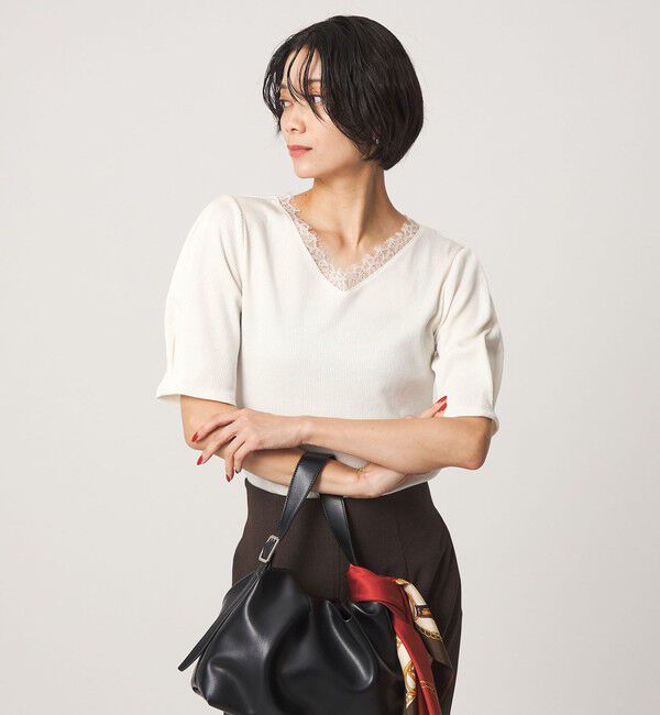 UNITED ARROWS green label relaxing「ブライトリブ レース 5分袖 プルオーバー カットソー」|Tシャツ・カットソー|