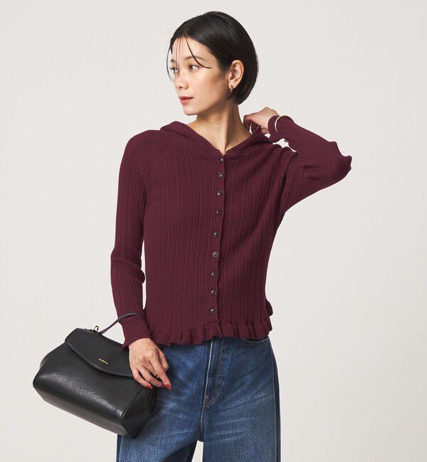 UNITED ARROWS green label relaxing「【別注】＜tyn.TGOR＞フリル リブ フード カーディガン」|カーディガン|WINE