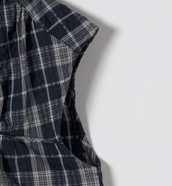 quaranciel「quaranciel:〈手洗い可能〉チェック ギャザー バンドカラー フレンチ シャツ」|シャツ・ブラウス|