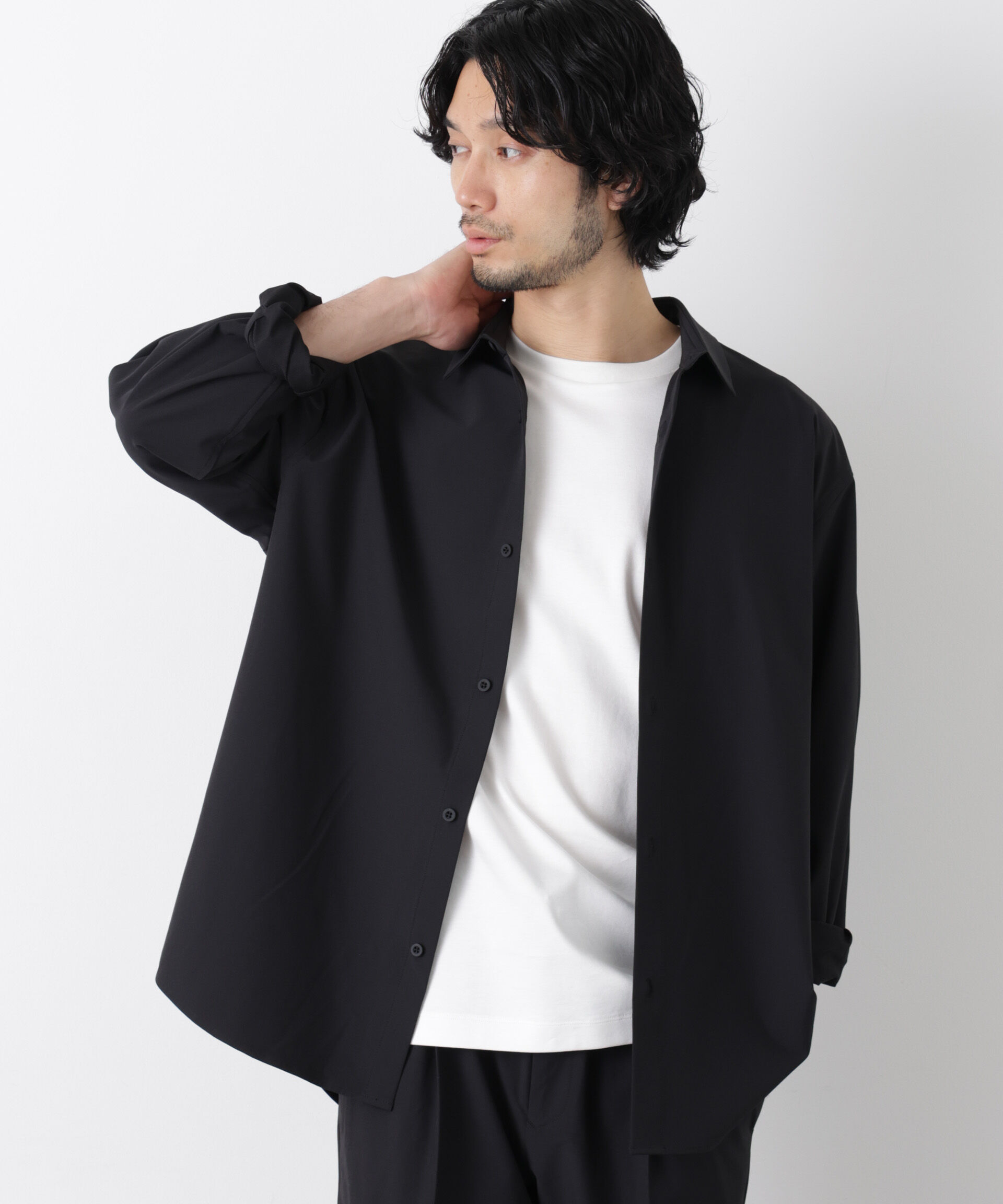 nano･universe「ライトウェイトストレッチシャツ 長袖」|シャツ・ブラウス|ブラック