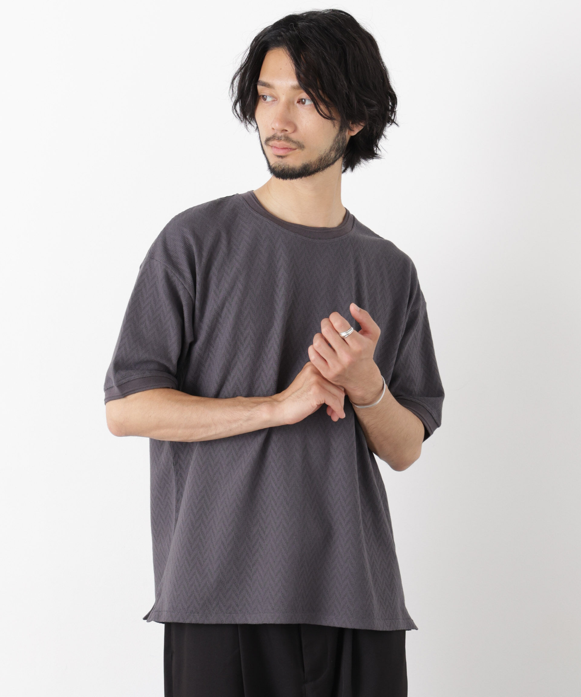 NANO universe「ヘリンボンジャガードTシャツ 半袖」|Tシャツ・カットソー|