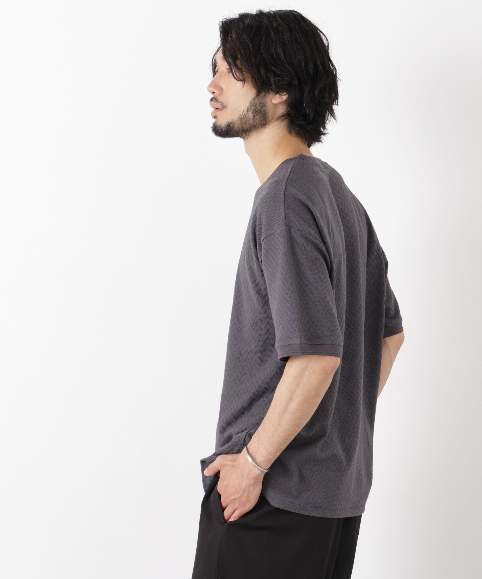 NANO universe「ヘリンボンジャガードTシャツ 半袖」|Tシャツ・カットソー|