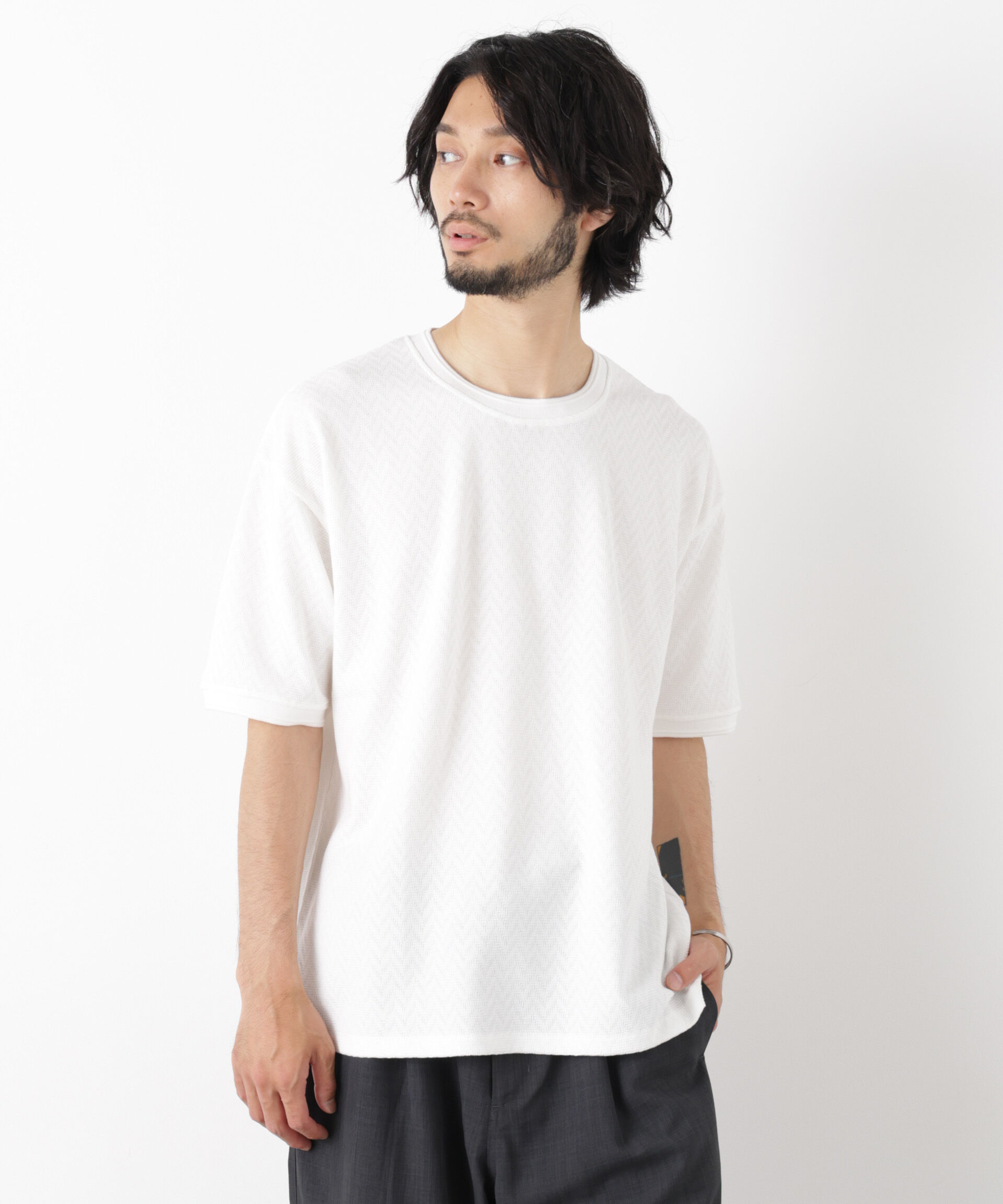 NANO universe「ヘリンボンジャガードTシャツ 半袖」|Tシャツ・カットソー|