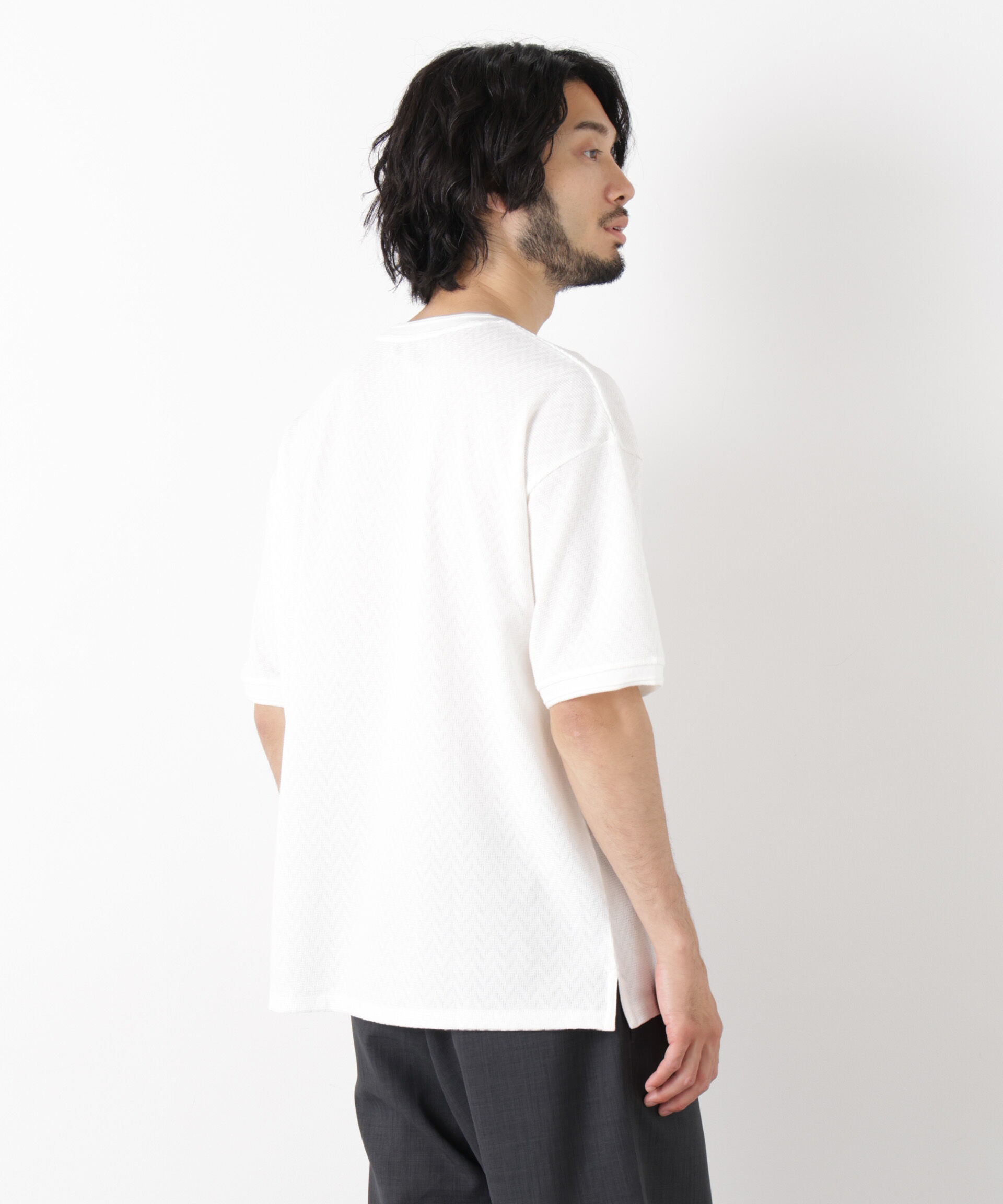 NANO universe「ヘリンボンジャガードTシャツ 半袖」|Tシャツ・カットソー|
