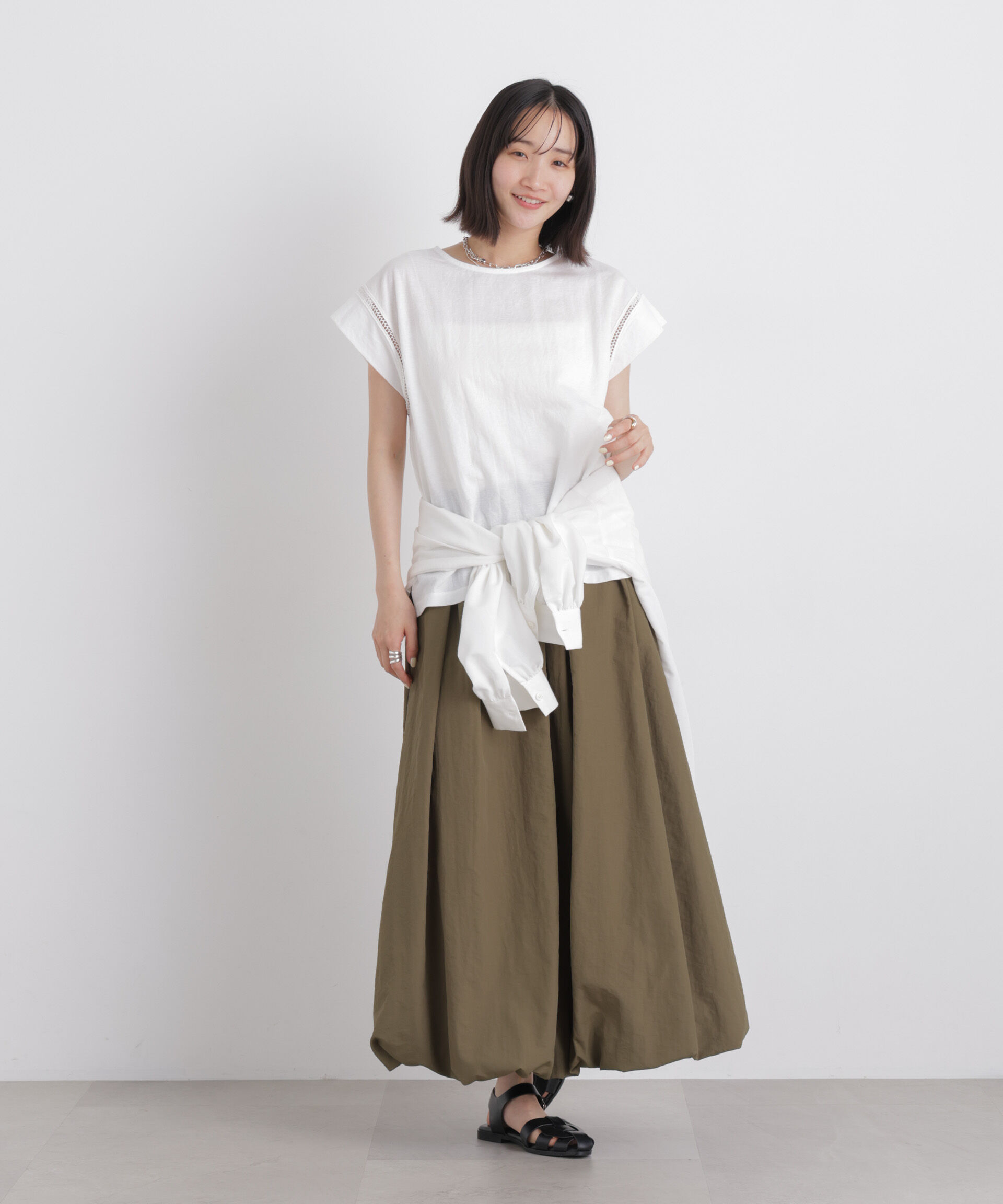 NANO universe「ハシゴレースフレンチスリーブカットトップス」|Tシャツ・カットソー|