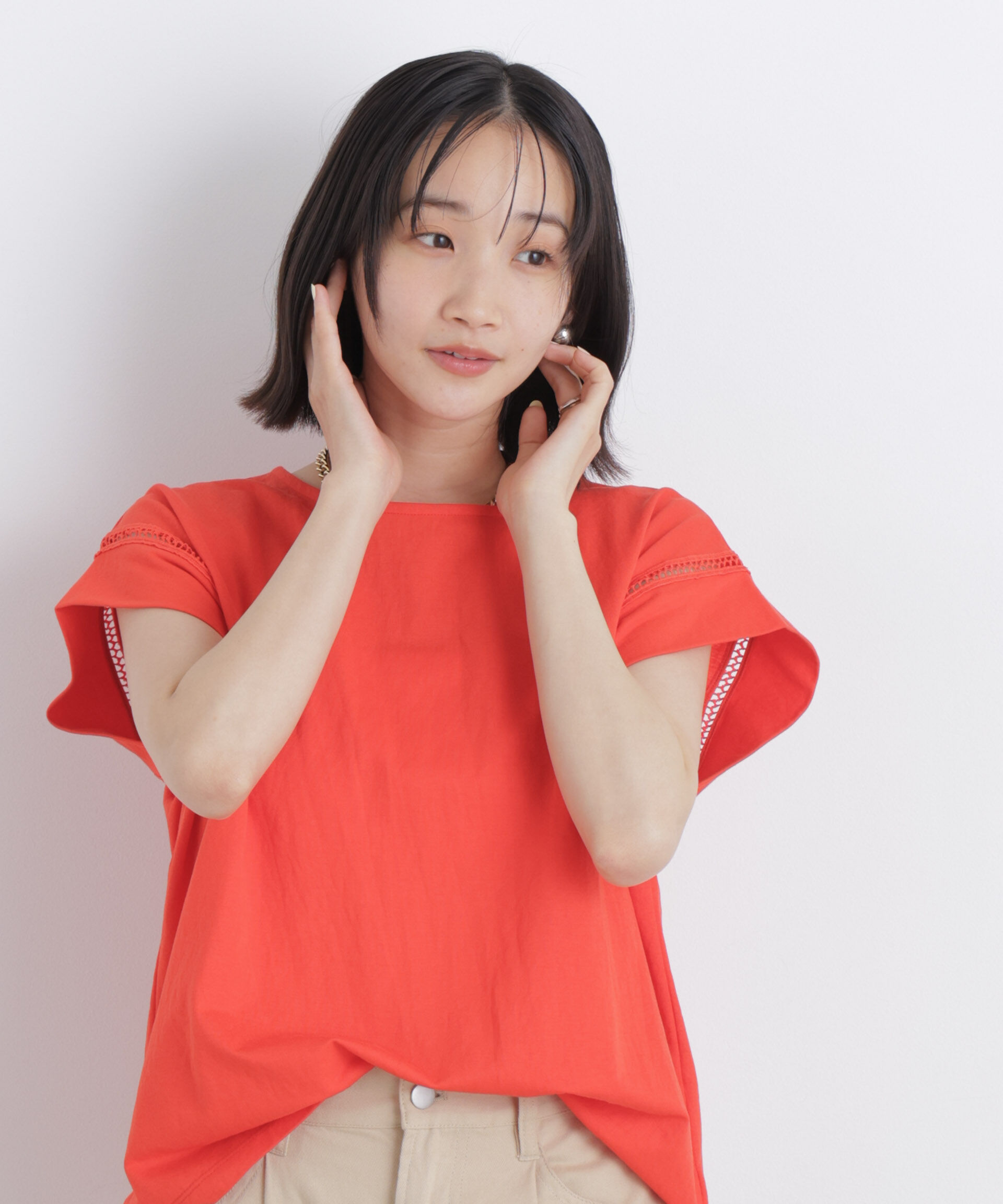NANO universe「ハシゴレースフレンチスリーブカットトップス」|Tシャツ・カットソー|