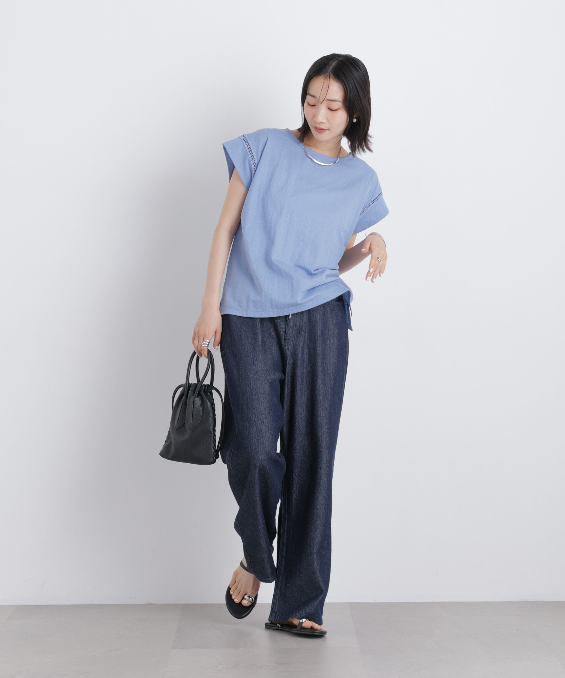 NANO universe「ハシゴレースフレンチスリーブカットトップス」|Tシャツ・カットソー|