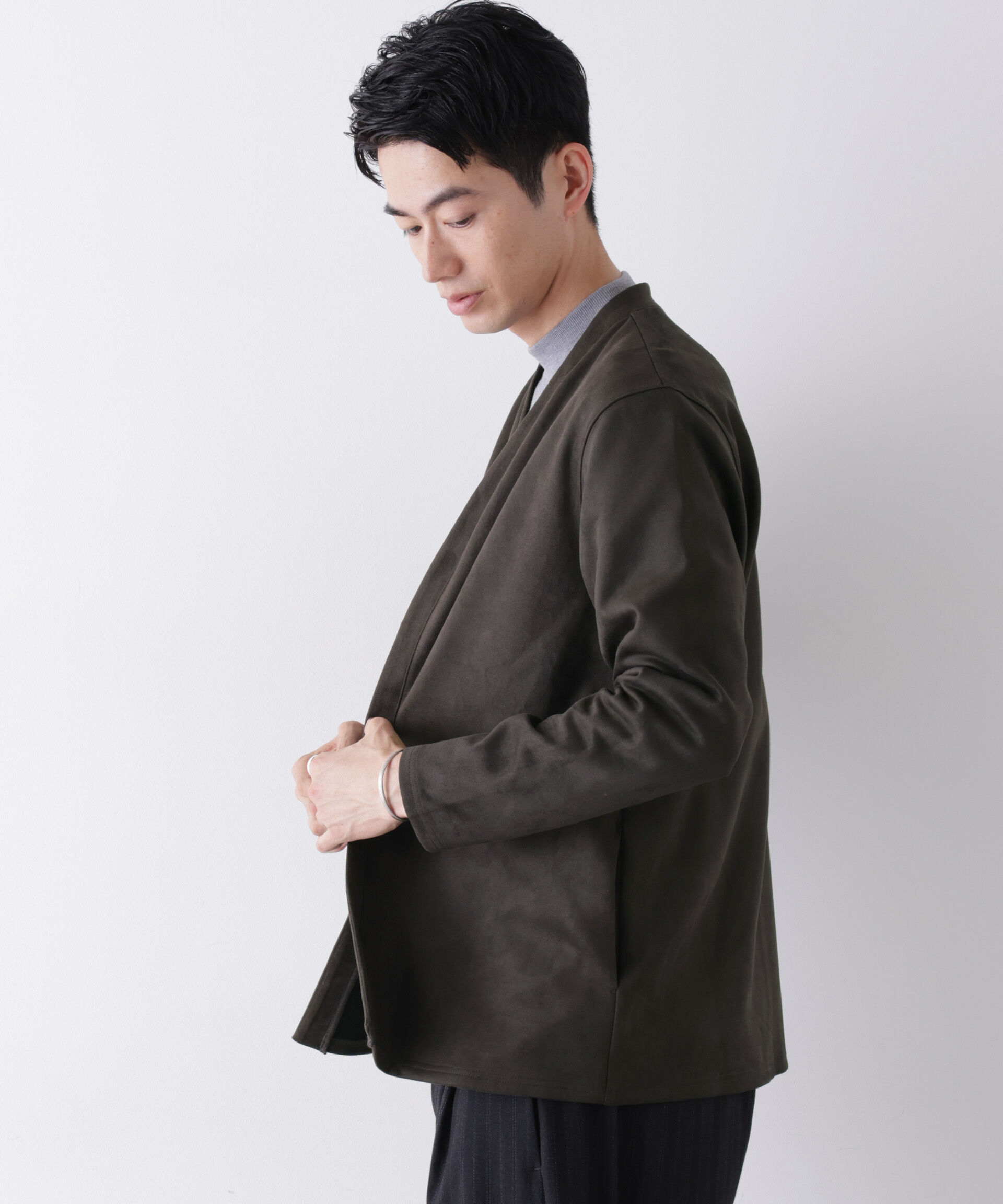 NANO universe「「モダンコンフォート」フェイクスエードトッパーカーディガン」|Tシャツ・カットソー|