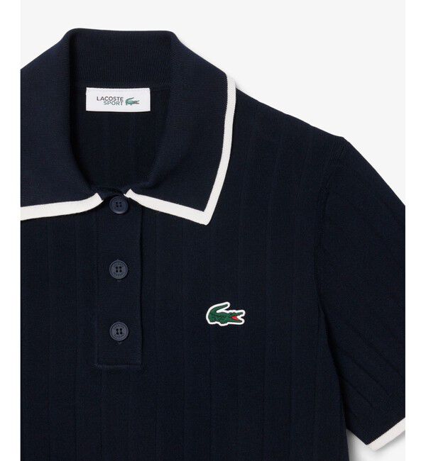 LACOSTE「メッシュ切り替え エッジ配色ゴルフニットポロシャツ」|ニット・セーター|