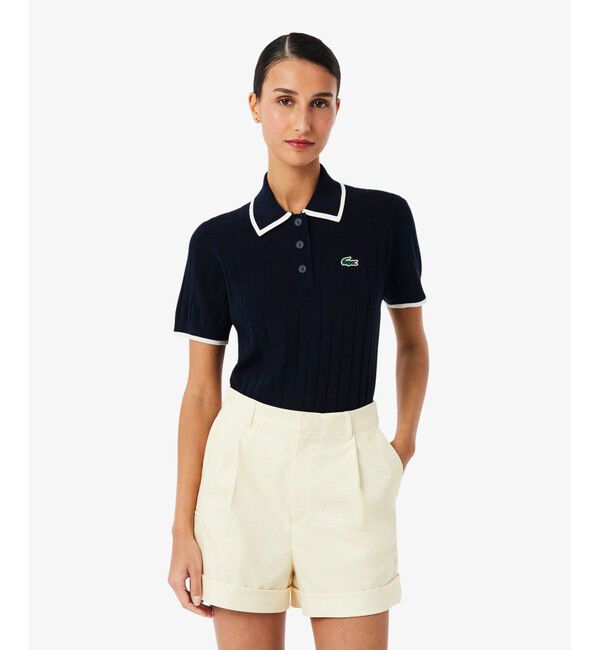LACOSTE「メッシュ切り替え エッジ配色ゴルフニットポロシャツ」|ニット・セーター|