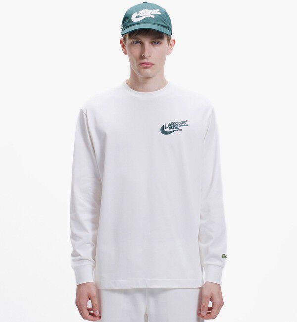 LACOSTE「ネーム&ワニロゴグラフィック長袖Tシャツ」|Tシャツ・カットソー|