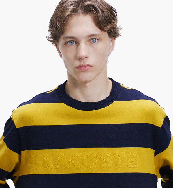 LACOSTE「テクスチャーロゴ ボーダーロングスリーブTシャツ」|Tシャツ・カットソー|