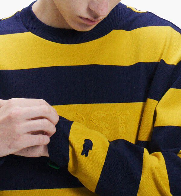 LACOSTE「テクスチャーロゴ ボーダーロングスリーブTシャツ」|Tシャツ・カットソー|