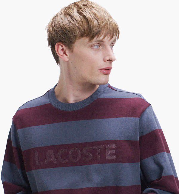 LACOSTE「テクスチャーロゴ ボーダーロングスリーブTシャツ」|Tシャツ・カットソー|