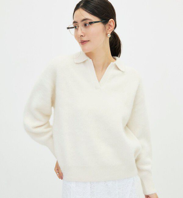 NOLLEY'S sophi「カシミヤ混へアリーポロ襟プルオーバー」|ニット・セーター|オフホワイト