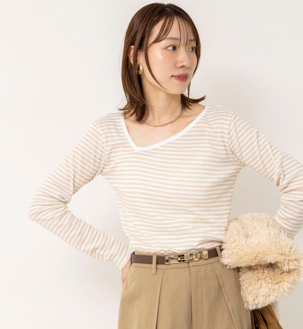 Rie Miller「ウォッシャブルアシンメトリー2WAYボーダーロンT」|Tシャツ・カットソー|