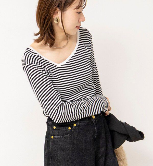 Rie Miller「ウォッシャブルアシンメトリー2WAYボーダーロンT」|Tシャツ・カットソー|