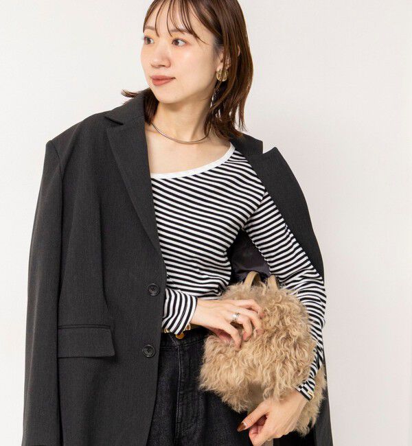 Rie Miller「ウォッシャブルアシンメトリー2WAYボーダーロンT」|Tシャツ・カットソー|