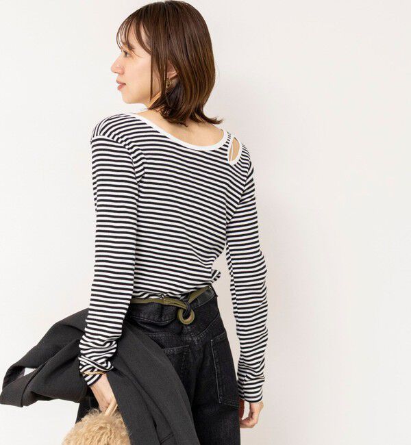 Rie Miller「ウォッシャブルアシンメトリー2WAYボーダーロンT」|Tシャツ・カットソー|